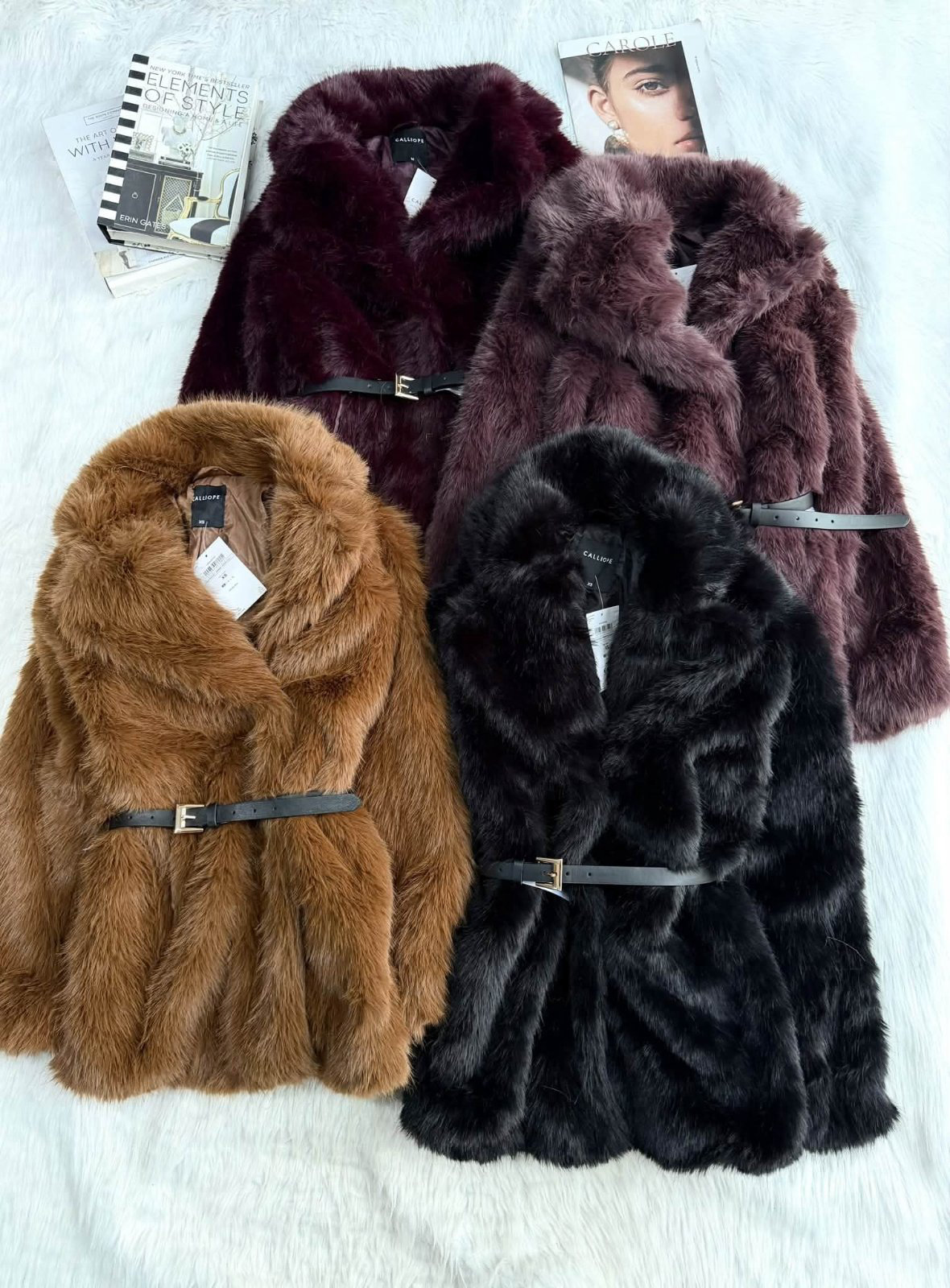 Calliope Fur Long Coat( ခါးပတ်ပါ)