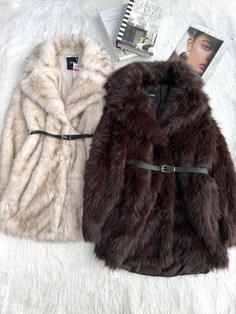 Sinsay Fur Long Coat (ခါးပတ်ပါ )